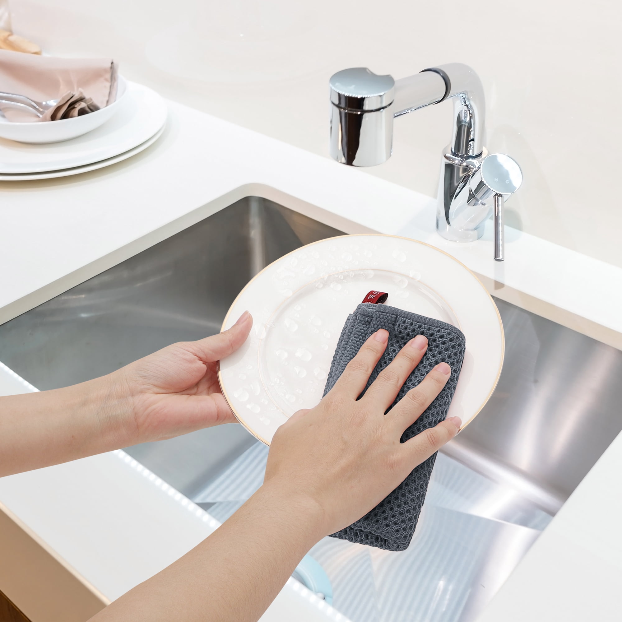 Unique Bargains 6Pcs Cotton Absorbent Waffle Kitchen Dish Towels Gray