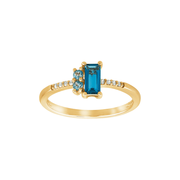 Women's Welry London & Swiss Blue Topaz Ring with Diamond Accents in 10kt Yellow Gold