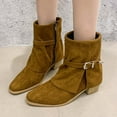 thumbnail image 2 of Gyexs Mid Calf Boots for Women Wrinkled Side Zipper Fringe Round Toe Flat Retro Flat Booties Comfortable Walking Shoes Z01 Khaki Size 7.5, 2 of 9