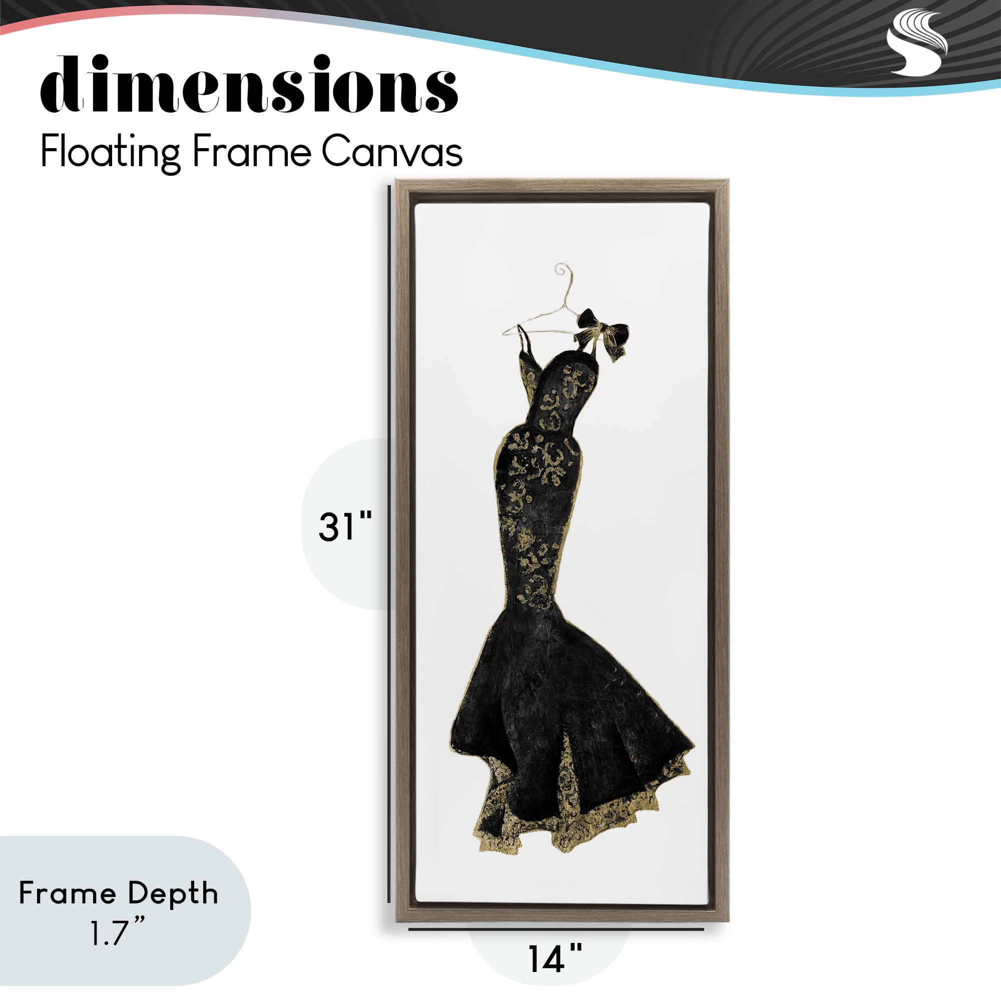 Stupell Industries Brocade Black Evening Gown Brown Framed Floater Canvas Wall Art, design by Janet Tava