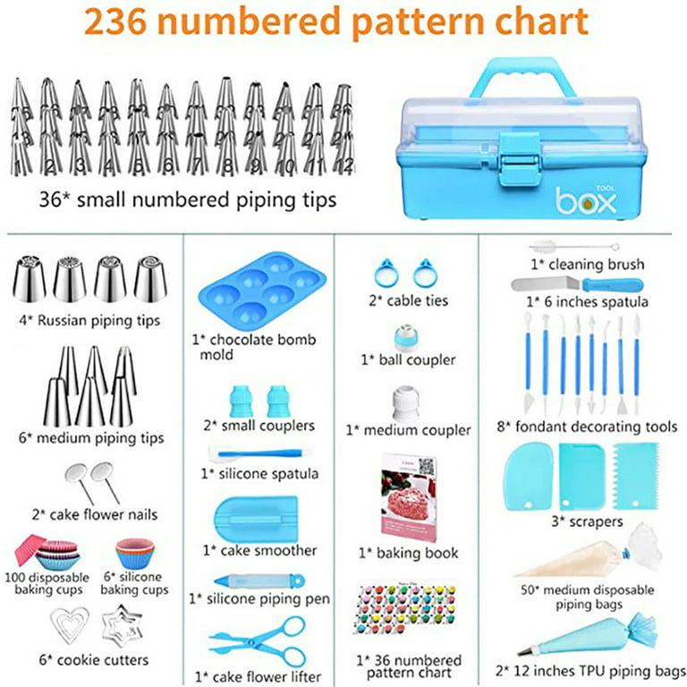 Cake Decorating Tools Supplies Kit: 236pcs Baking Accessories with Storage  Case - Piping Bags and Icing Tips Set - Cupcake Cookie Frosting Fondant
