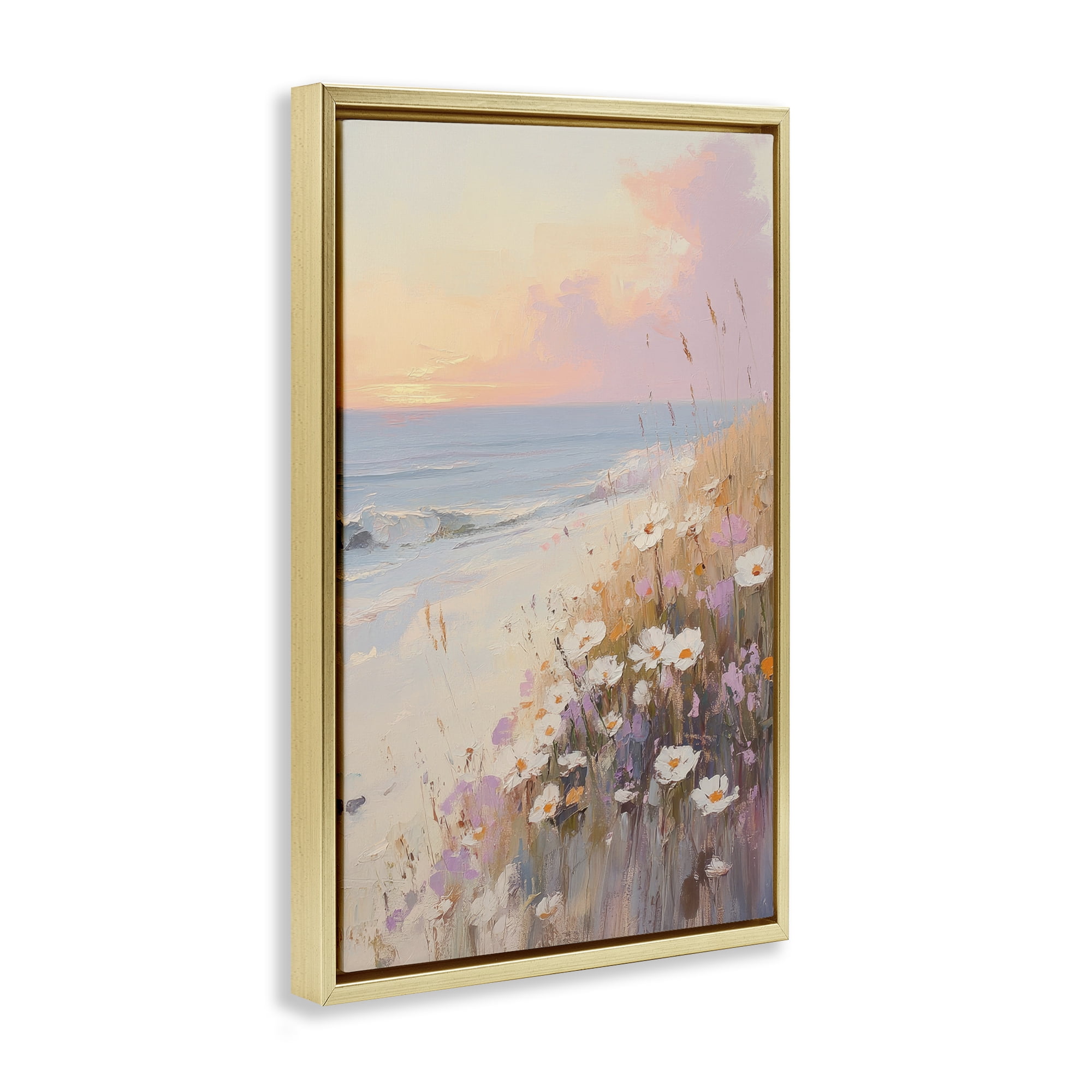 Stupell Industries Pastel Sunset Wildflowers By Sea Gold Framed Floater Canvas Wall Art, design by Sisi and Seb