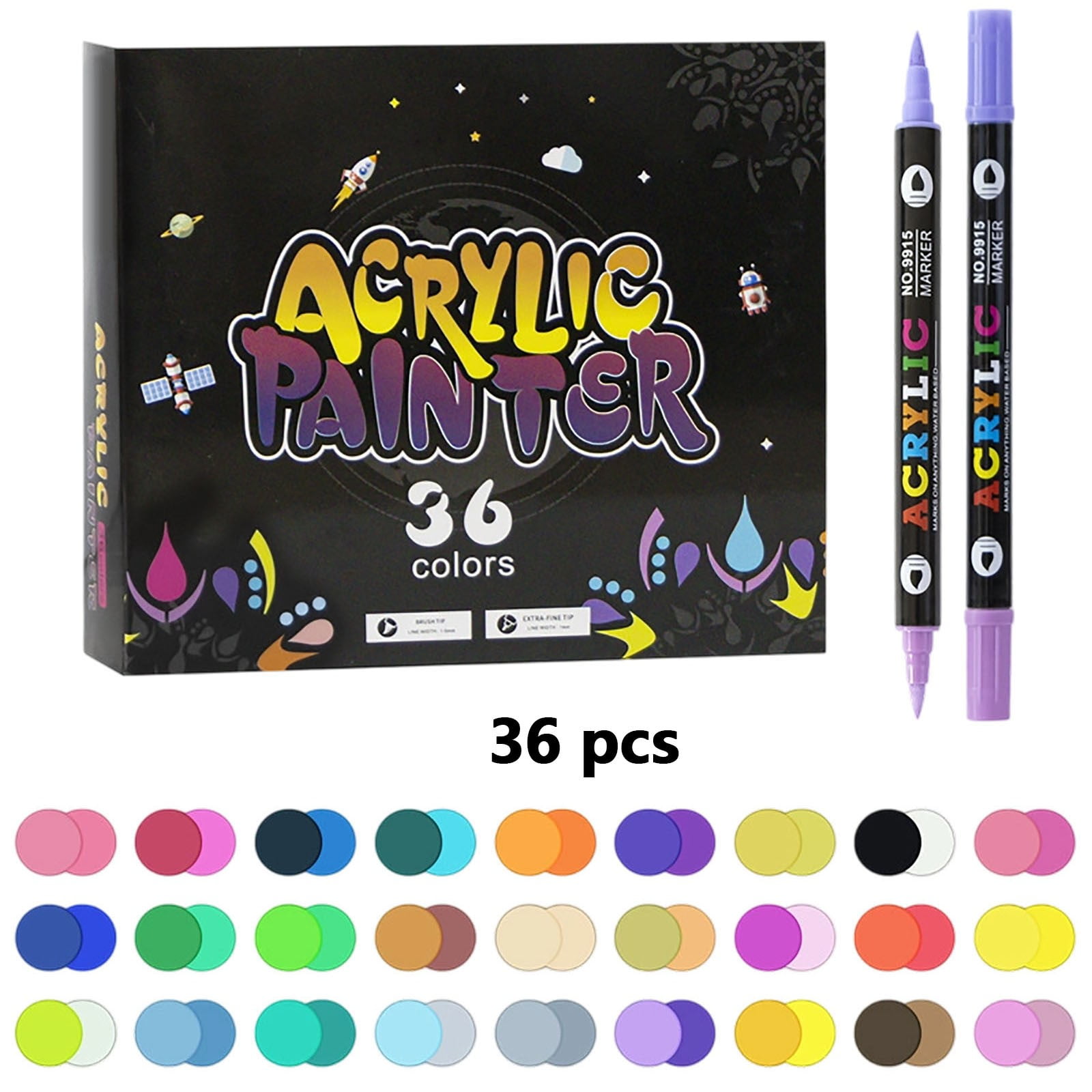 12/24/36 Colors Nail Art Markers Set, Nail Art Pens Point Nail Graffiti Dotting Pen Quick-Drying Waterproof Double Headed Acrylic Paint Pens Set for DIY Nails Art Design