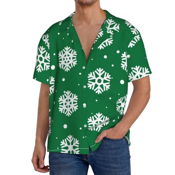Fotbe Snowflake Camisa Estampada de Manga Corta para Hombre, Casual de Verano, Estilo Playero, Sin Arrugas-Large