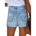 thumbnail image 4 of Pantalones cortos de mezclilla con cintura media ondulado, azul claro para mujer, XXL, 4 of 4