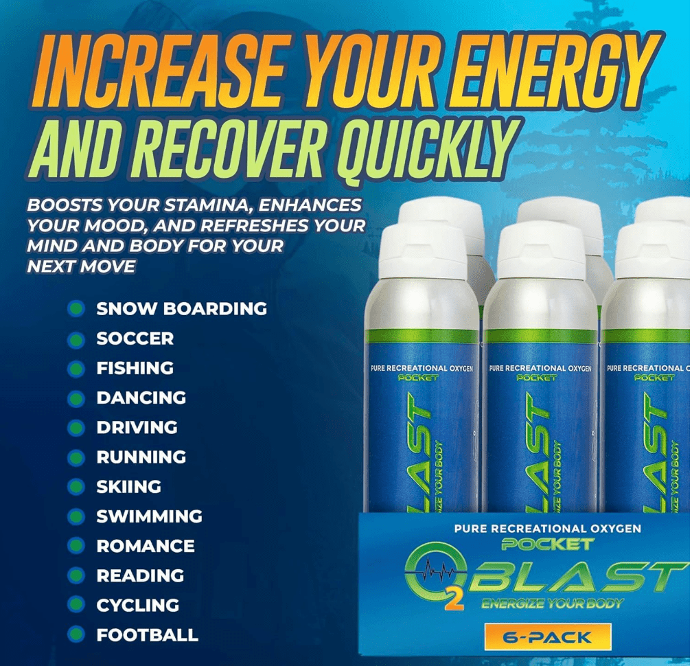 O2 Blast“ Pure Oxygen for Energy, Recovery & Performance - 4-Liter Can with Sanitary Flip Top Cap, Pack of 6
