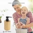 thumbnail image 4 of Natural Bamboo Liquid Soap Dispenser with Matte Black Pump - Refillable Wooden hand wash dispenser, 10 fl oz - Perfect Bathroom & Kitchen Accessory for Daily Use, 4 of 8