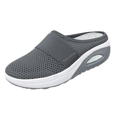 

Sandals Women Air Cushion Slip-On Orthopedic Diabetic Walking With Arch Support Knit Casual Comfort Outdoor Walking Sandals Dark Gray Size 8