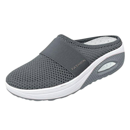 

Sandals Women Air Cushion -On Orthopedic Diabetic Walking With Arch Support Knit Casual Comfort Outdoor Walking Slippers Dark Gray Size 8.5