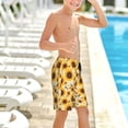 thumbnail image 6 of Cauagu Brown Leaf Pattern Sunflower Print Swim Trunks for Men,Youth Boys Swim Shorts Compression Liner Beach Shorts Boys' Swimming Shorts 7-20 Years Bathing Suit-Small, 6 of 7