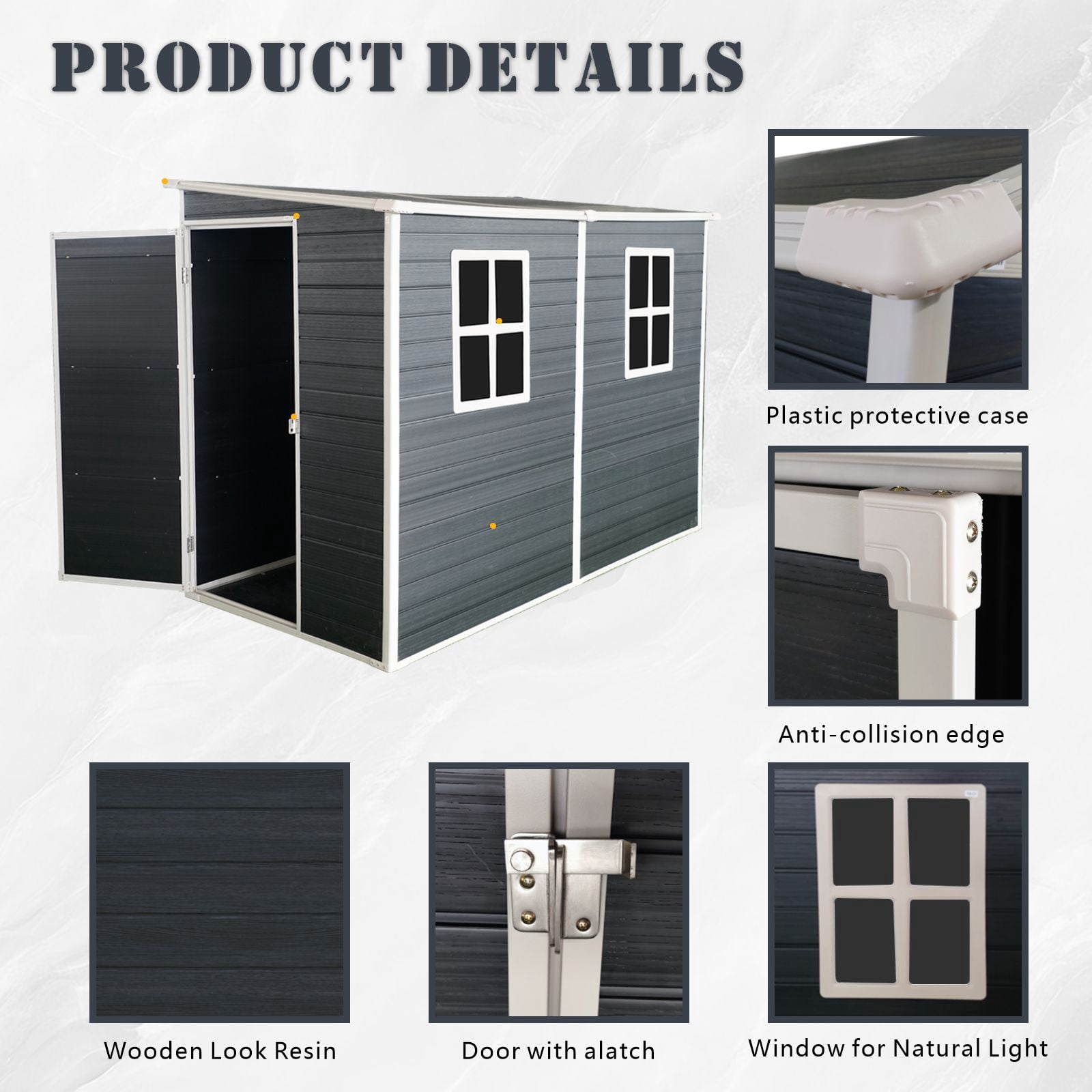 IMagacFun 4x8 Resin Outdoor Storage Shed Waterproof Tool Shed Heavy Duty Plastic Shed with Floor and Window for Garden Patio Backyard Black