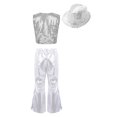 thumbnail image 2 of Doomiva Kids Boys Girls Latin Jazz Modern Dance Outfits Sleeveless Sparkly Vest Waistcoat with Flared Pants Hat Set Silver 15-16, 2 of 5