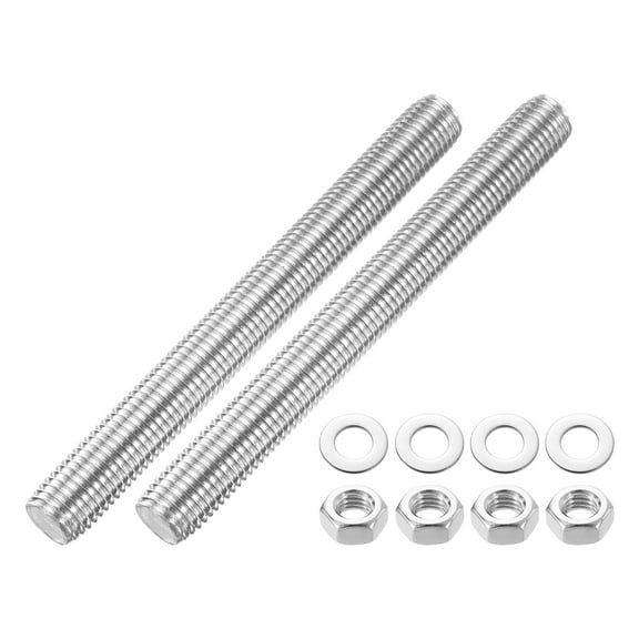 2 Pack Fully Threaded Rod, M16 x 150mm 201 Stainless Steel Right Hand Threads Rods with Nuts and Flat Washer