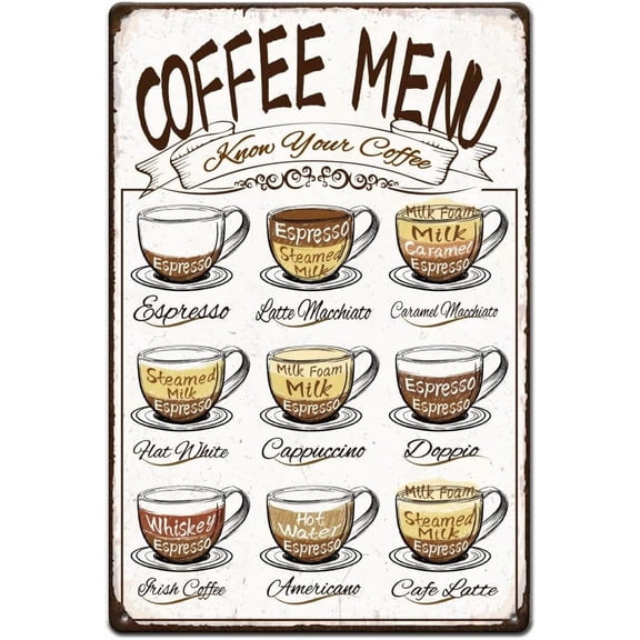 Coffee Menu Tin Signs Retro Metal Sign Vintage Country Art Sign Coffee Shop Decor Vintage Wall Art