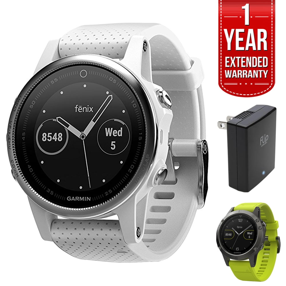 Garmin Fenix 5S Multisport 42mm GPS Watch - White with Carrara White Band  (010-01685-00) + 1 Year Extended Warranty + Silicon Wrist Band - Green +  Universal USB Travel Wall Charger - Walmart.com