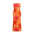 thumbnail image 3 of Girls Summer Floral Print Sleeveless Wrap Dress, Tropical Tube Midi Bodycon Dress Side Ruched Split Hem Kids Dress for Beach Pool Vacation Outdoor Wear(Orange,11 Years), 3 of 6