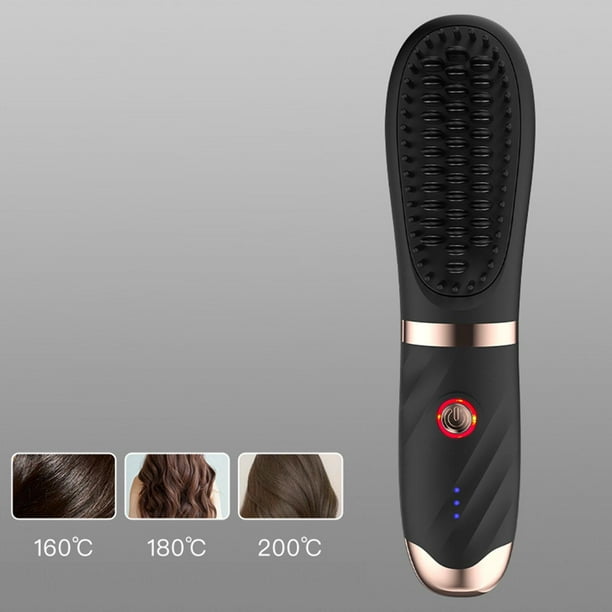 Alisador de pelo para estilismo, peine alisador de pelo calentado antiescaldaduras, peine eléctrico caliente para salón, viaje, belleza en el hogar negro