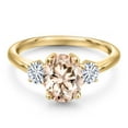 thumbnail image 3 of Gem Stone King 10K Yellow Gold Peach Morganite and White Moissanite Engagement Ring for Women | 2.06 Cttw | Oval 9X7MM | Gemstone October Birthstone | Size 7, 3 of 7