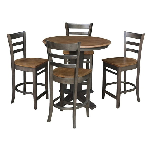 36" Solid Wood Round Extension Table with 4 Counter Height Stools