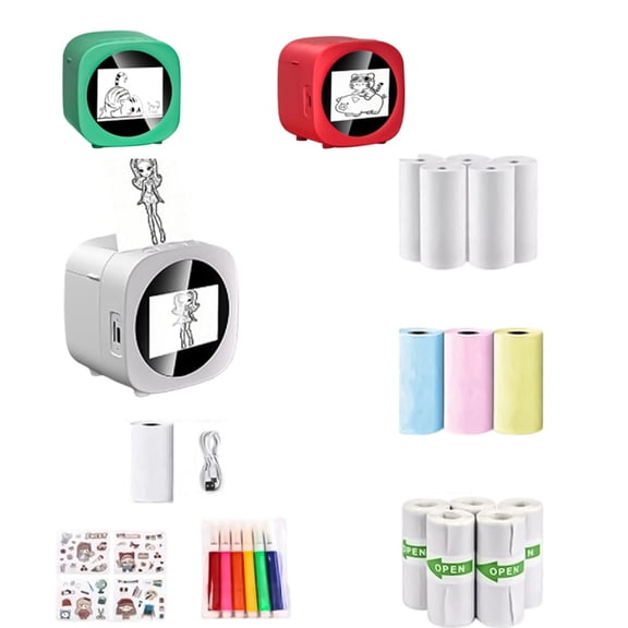 AI Voice Sticker Box Printer, Mini Thermal Label Printer Maker with LED Display, Smart Inkless Portable Sticker Maker for Home Office Study & DIY Crafts, 8 Rolls Paper
