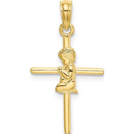 10K Yellow Gold Praying Boy Cross Charm (24.8 X 14.3) Made In United States -Jewelry By Sweet Pea
