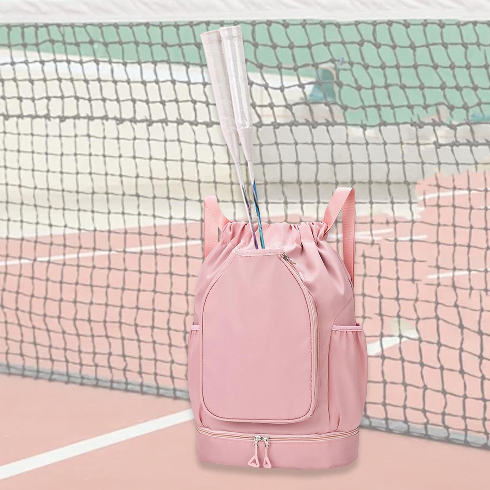 QccHieUs Tennis Backpack Badminton Racket Bag Drawstring Handbag Shoulder Bag for Outdoor Pink