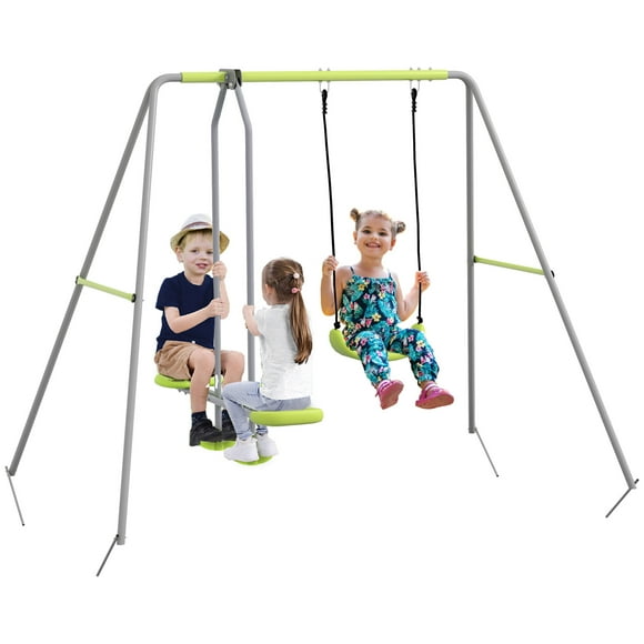 Outsunny Swing Set for Kids, Heavy Duty A-Frame Metal Swing Frame - Green
