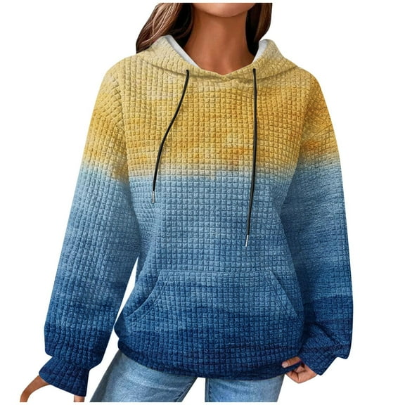 VEKDONE Waffle Knit Hoodie for Women Plus Size Color Block Pullover Sweatshirts Casual Long Sleeve Drawstring Hooded Sweatshirt with Kangaroo Pockets