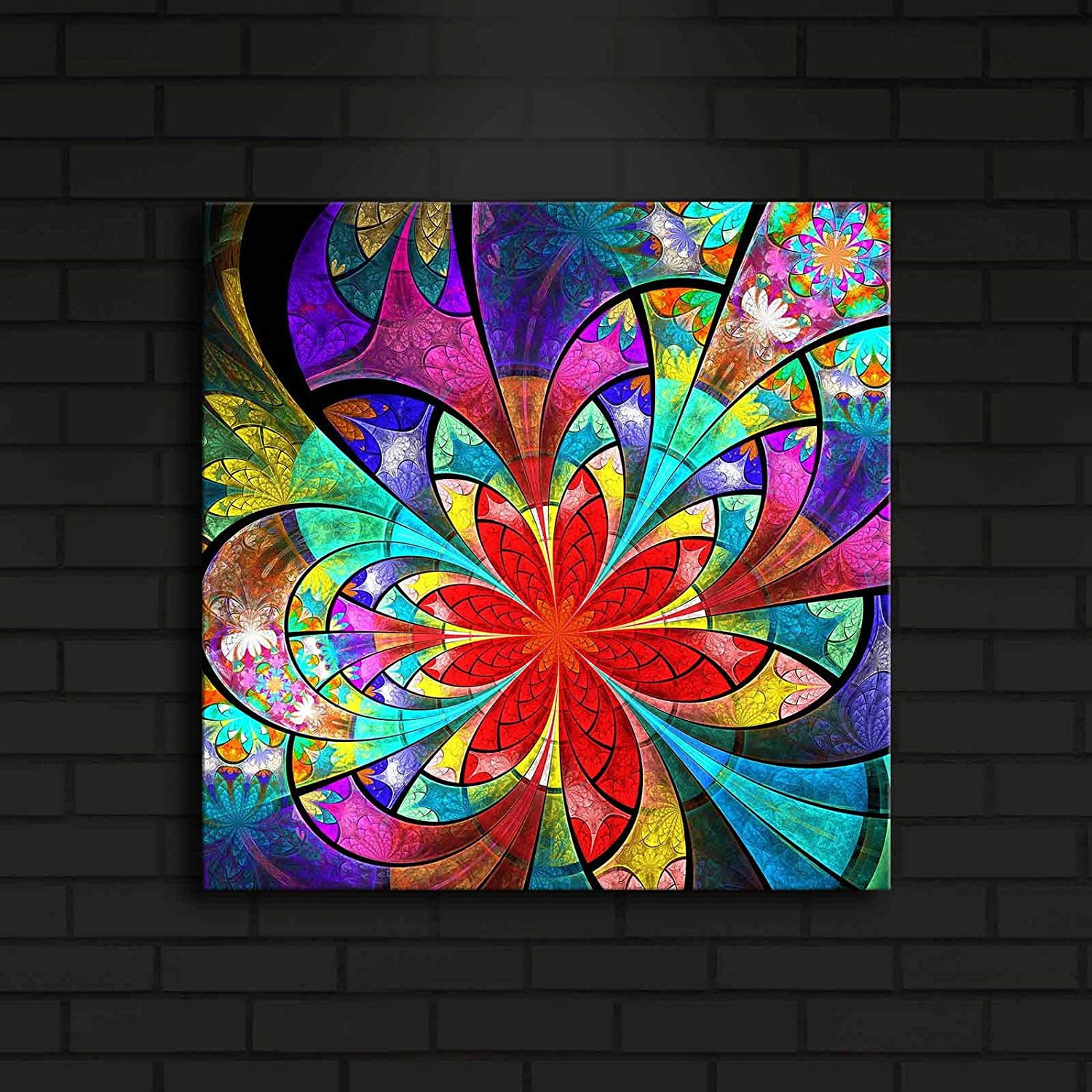 LaModaHome Attraction Led Lighted Inside Canvas Wall Art Colorful Flower Motifs Like Illusion
