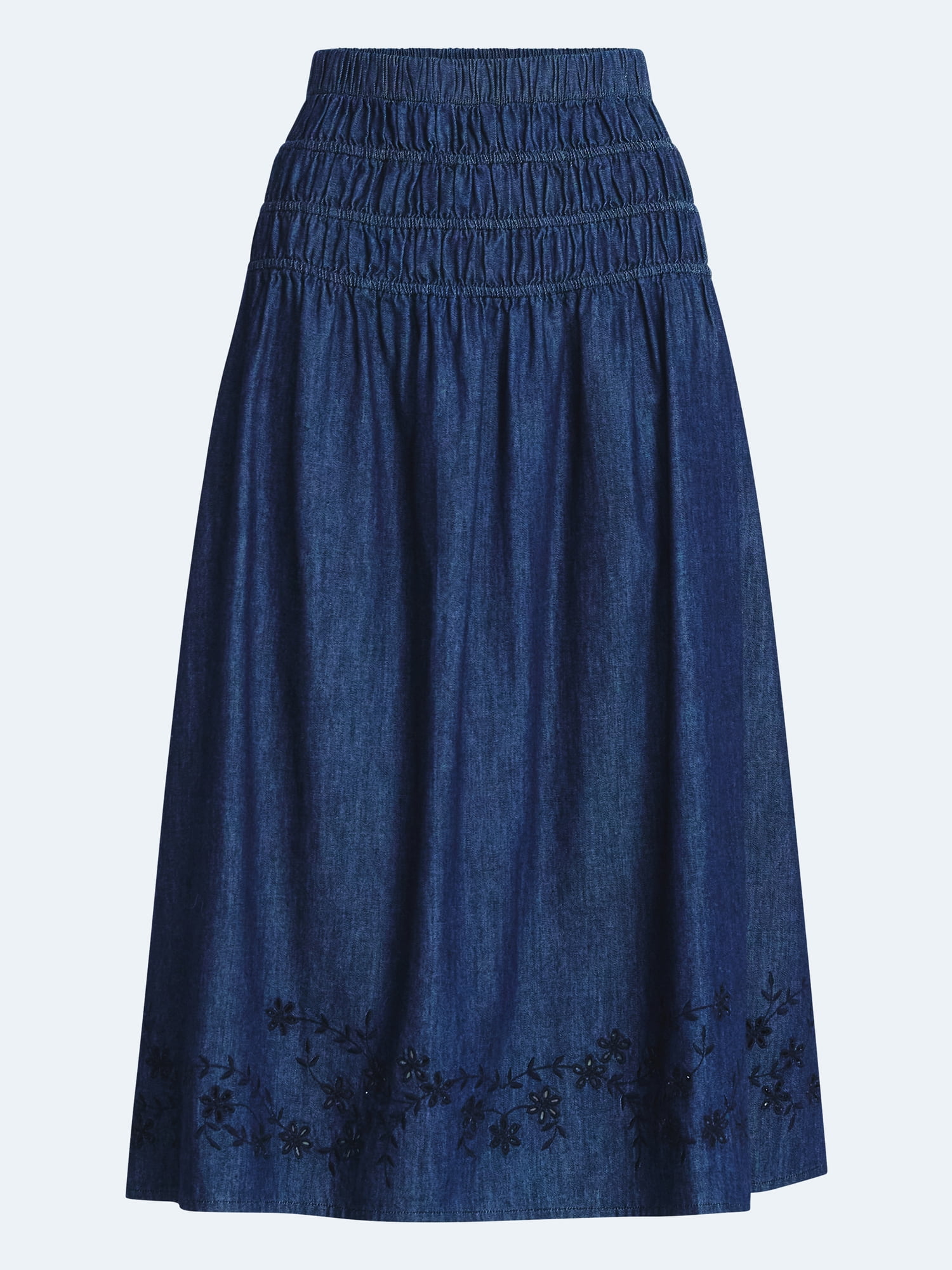 Free Assembly Women's and Women's Plus Embroidered Cotton Maxi Skirt with Smocked Waist, Sizes XS-4X