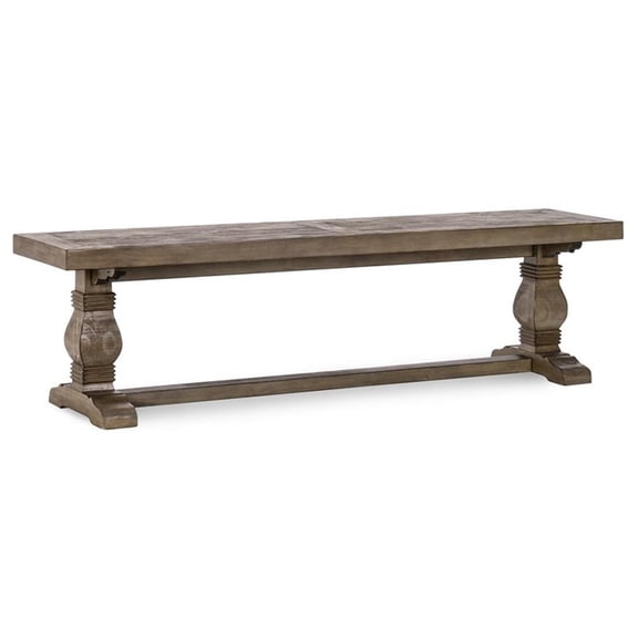 Maklaine 66" Transitional Reclaimed Pine Wood Bench in Weathered Brown