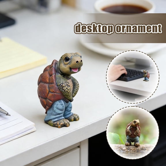 Funny Peeing Turtle Plant Pot Statue, Naughty Miniature Resin Animal Figurine, Whimsical Fairy Garden Decor & Desk Ornament for Turtle Lovers