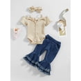 thumbnail image 3 of Toddler Infant Newborn Baby Girls Clothes Sets 6M 12M 18M 24M Knit Bow Romper Jeans Denim Flare Pants Summer Outfits, 3 of 10