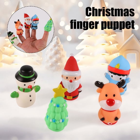 5Pcs/Set Christmas Finger Puppets Silicone Elk Santa Claus Snowman Christmas Tree Character Toys Role-Playing Storytelling Learning Finger Puppet Toys