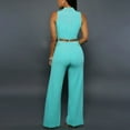 thumbnail image 4 of Aloohaidyvio Women's Summer Jumpsuits Dressy Casual Sleeveless Button Up Belted Long Pants Rompers Light Blue S, 4 of 6