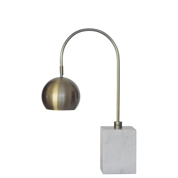 White Marble Base Table Lamp With An Antique Brass Metal Shade