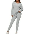 thumbnail image 2 of Dgankt Women Sets 2 Piece Outfits Fashion Solid Knitted Round Neck Long Sleeve Casual Pants Set,Size S-3XL, 2 of 6