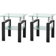 thumbnail image 3 of BISHE Set of 2, Modern Tempered Glass Tea Table Coffee Table End Table, Square Table for Living Room, Transparent/Black, 3 of 8
