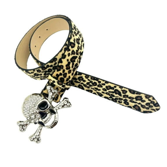 Aellinatey Leopard Pattern Hiphop Belt Skull Buckle Belt Eye Catching Waistbelt for Adults