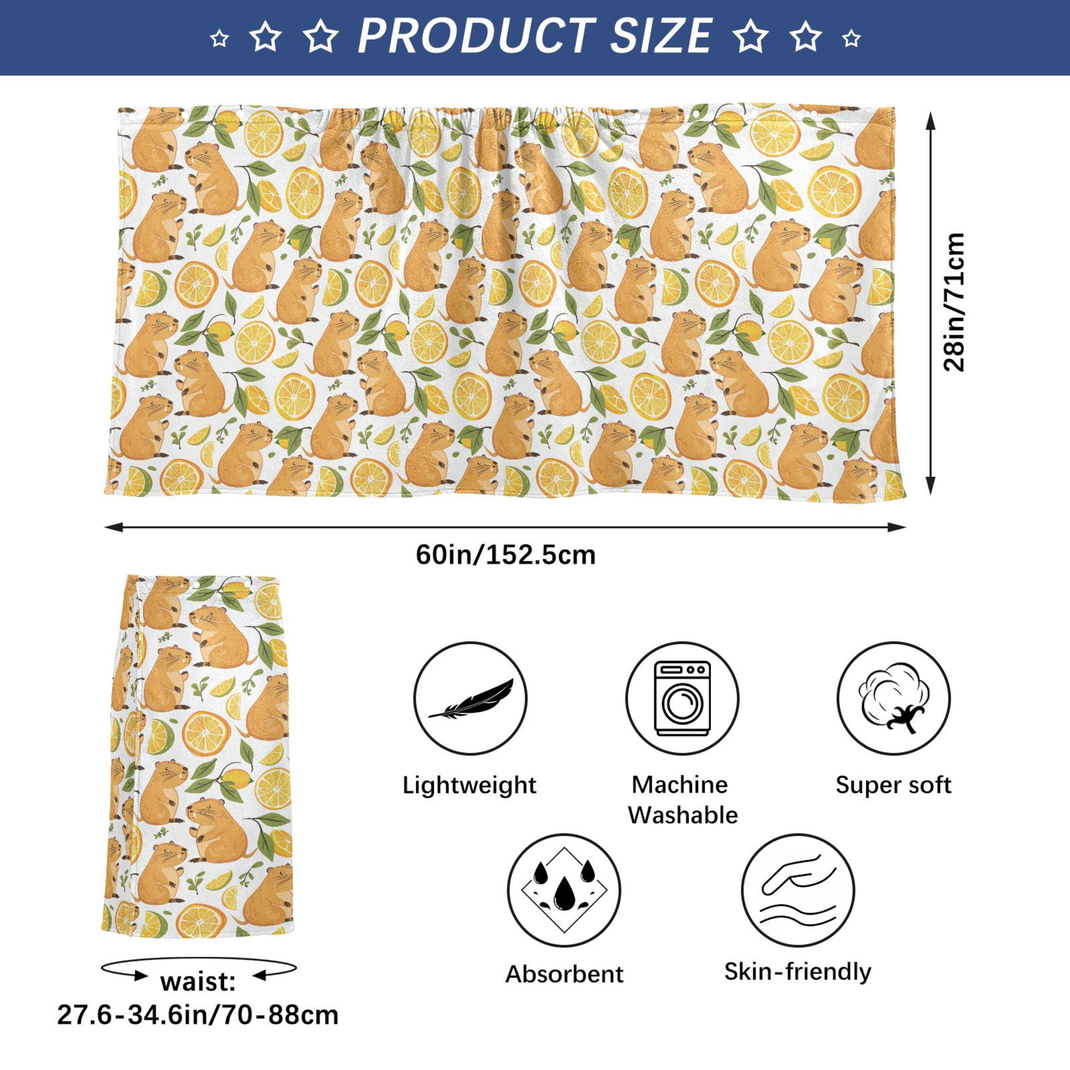 Mens Shower Wrap Adjustable Bath Wrap Towel Body Towels for Gym Shower Sauna Spa Funny Baby Capybaras and Orange 60x28