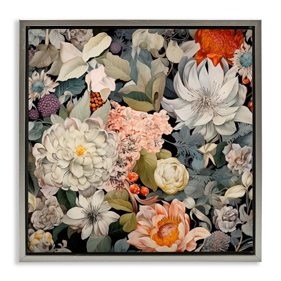 Stupell Industries Grey Mixed Botanicals Botanical & Floral Painting Gray Floater Framed Art Print Wall Art, 25 x 25