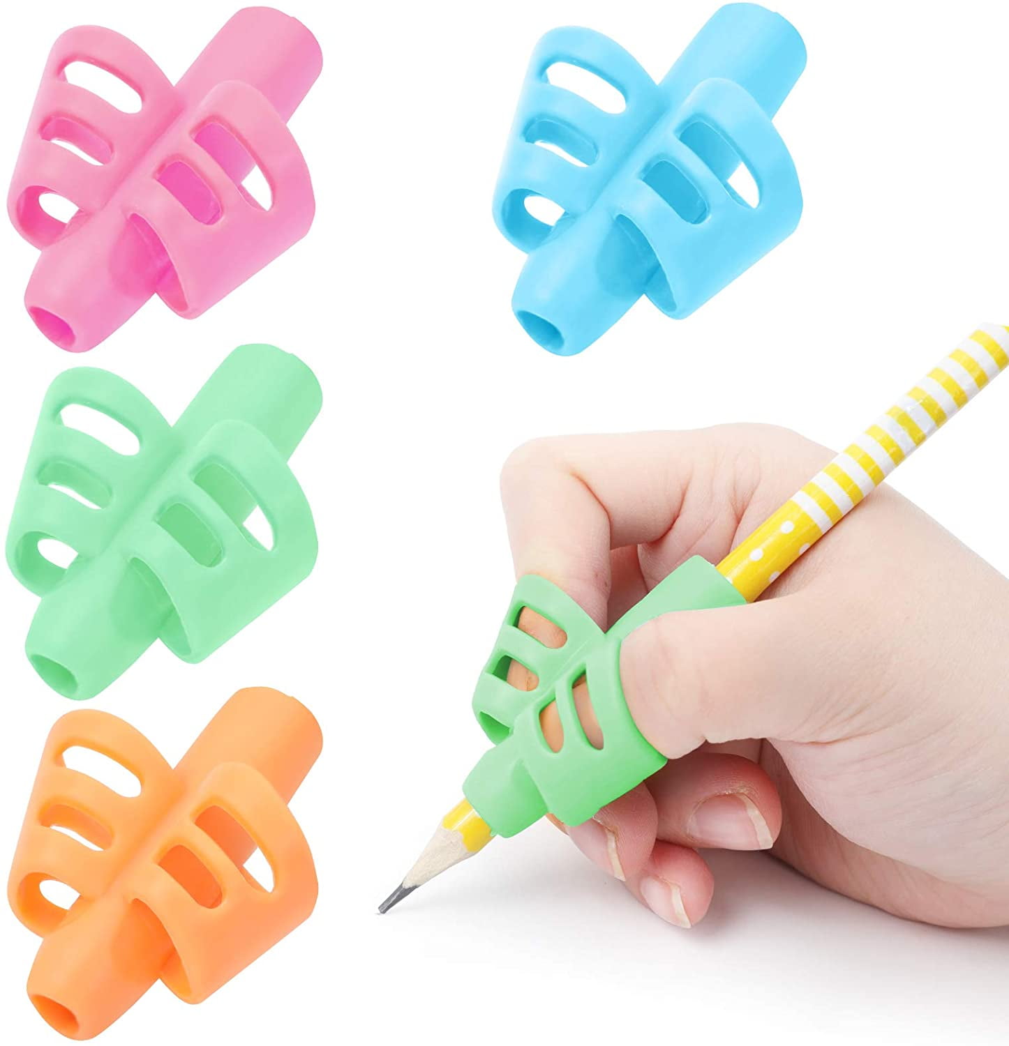 Ergonomic Pencil Grips Silicone Pencil Holder Pen Writing Aid Grip Trainer Posture Correction Tool Finger Grip for Children Kids Students Adults Preschools Handwriting 3 Pack 