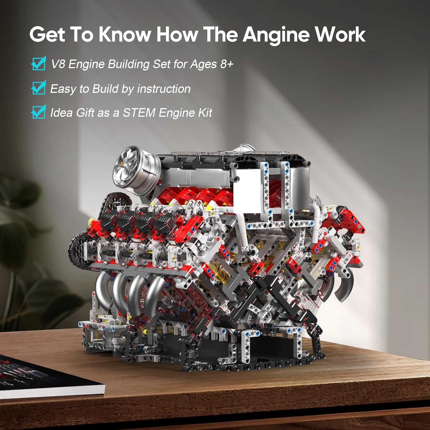 V8 Engine Building Blocks Sets, V8 Engine Model Kit That Runs, MOC Engineering Model Building Kit with Battery and Motor, 2718 PCS Building Blocks