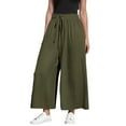 thumbnail image 2 of Yangnuo Women Wide Leg Pants Casual Trendy Pants for Women Spring Summer Fashion Casual Solid Color Drawstring Outwear Linen Half Shorts Pants For Women, 2 of 4