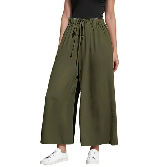 Dasayo Pants for Women 2025 Wide-Leg Culottes High Waist Slacks Solid Comfy Drawstring Trousers Womens Joggers XXXL