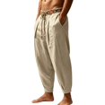 thumbnail image 4 of HOMADLES Mens Casual Linen Joggers Pants Elastic Waist Side Pocket Sports Pants Outdoor Athletic Pants Khaki Size XL, 4 of 9