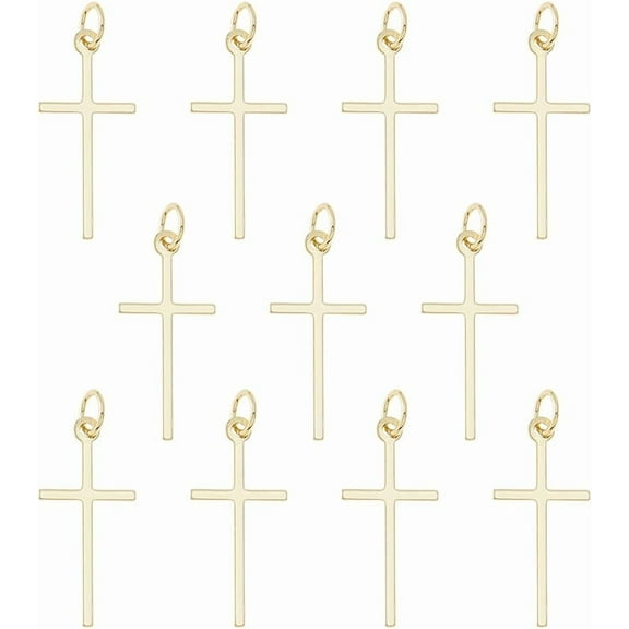 12Pcs Real 14K Gold Plated Cross Charms Alloy Crucifix Charms Religious Crosses Pendants Blank Cross Pendants Mini Cylinder Charms for Jewelry Making Bracelet Necklace