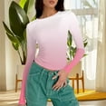 thumbnail image 3 of Bixock Women's Long Sleeve Shirts Basic Tee Random Print Ribbed Crew Neck Top Elastic Slim Cut Casual Blouse Inner Outer Layer Travel Vacation Clothes, 3 of 4
