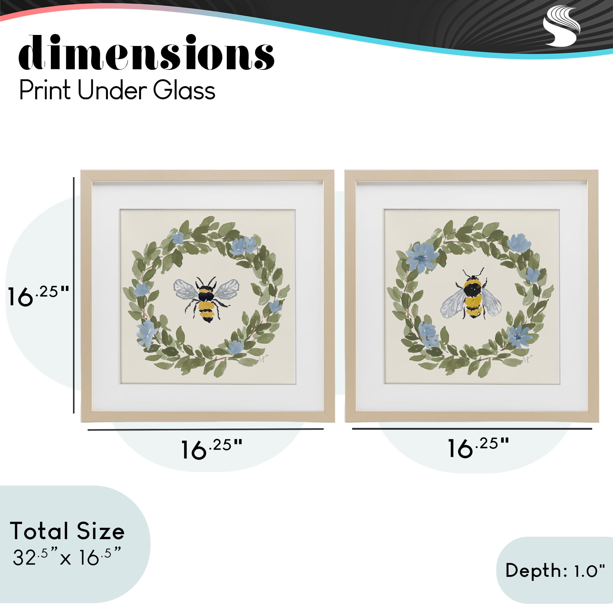 Stupell Industries Bee Floral Celebrations 2 Piece Birch Framed Print Under Glass Set, design by Lucille Price