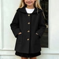 thumbnail image 2 of Girls Hooded Woolen Mid-Length Coat Zaewscy Children's Winter Solid Color Woollen Overcoat Long Sleeve Hooded Casual Outwear Pockets Jackets Kids Black 10-11Years, 2 of 9